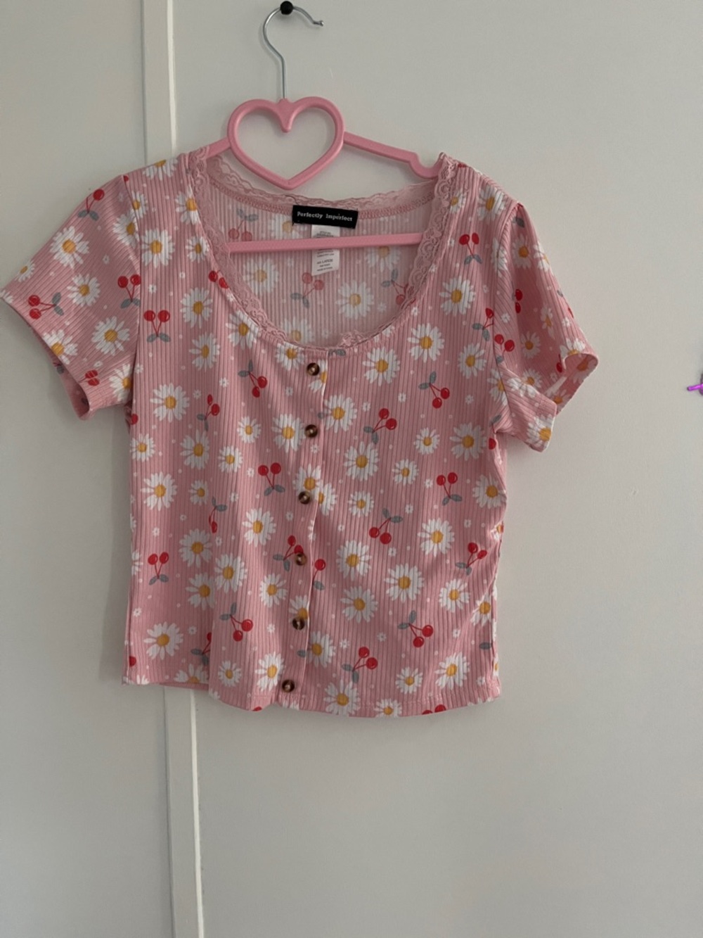 Pink Floral Button-Front Kids Top